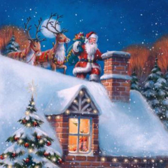 Serviette Santa on Rooftop with Reindeer, ti-flair