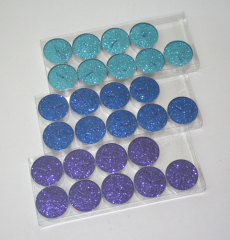 Posten 637: 27 x Glitter-Teelichter in Aluhülle, türkis-blau-lila