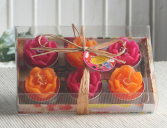 6er-Pack Dekokerze / Teelicht Mohnblüte PINK-ORANGE, mit Duft, Geschenkbox