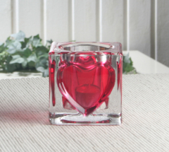 Glas-Teelichthalter, Würfel Herz, ca. 7 x 7 cm