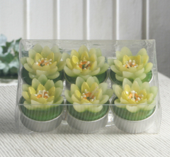 6er-Pack Dekokerze / Teelicht Lotusblüte, grün
