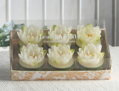 6er-Pack Dekokerze / Teelicht Lotusblüte, WEISS