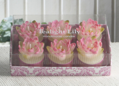 6er-Pack Dekokerze / Teelicht Lotusblüte, ROSA